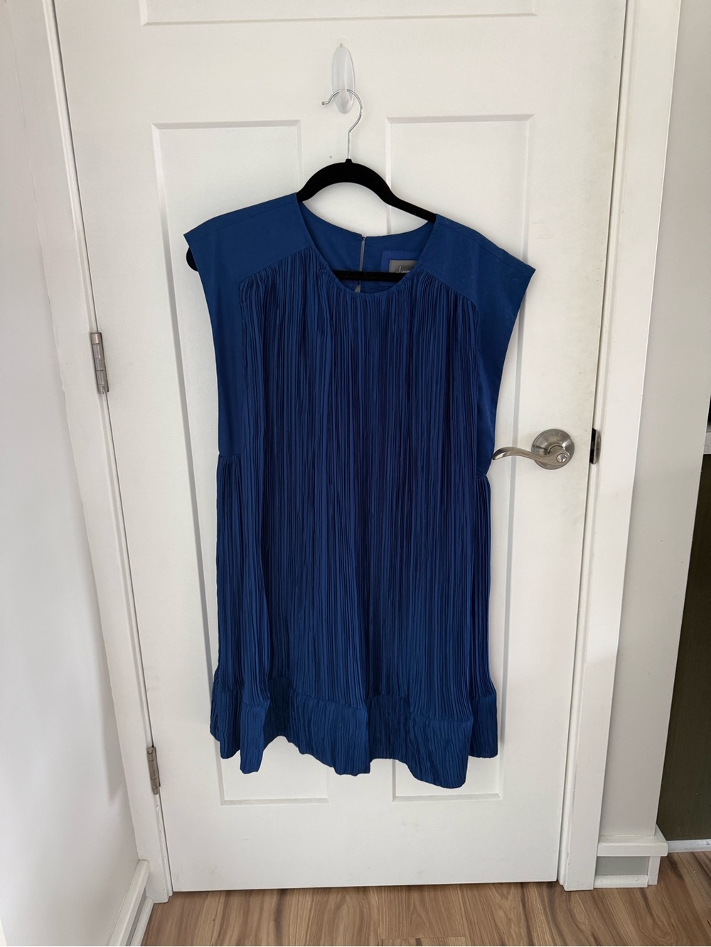Anthropologie Cap-Sleeve Plissé Mini Dress in blue
